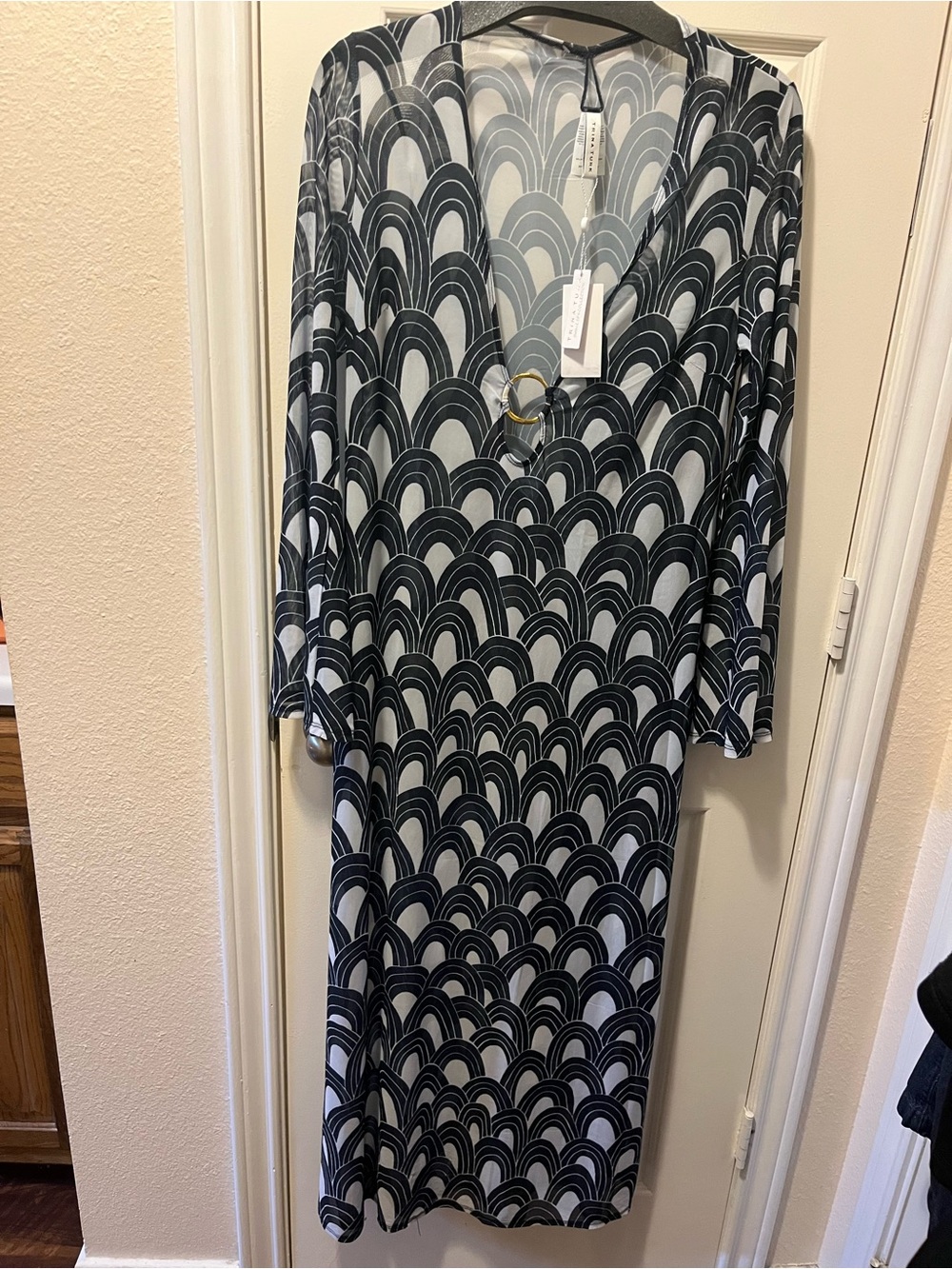 Trina Turk Navy & White Arch-Print Sheer Maxi Cover-Up - Picture 7 of 9